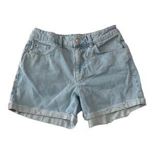 Topshop Moto Womens Jean Shorts Sz W26 High Rise Cuffed Denim Shorts Light Wash